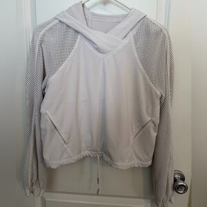 Lululemon Women's White Mesh Sleeve Crop Hoodie